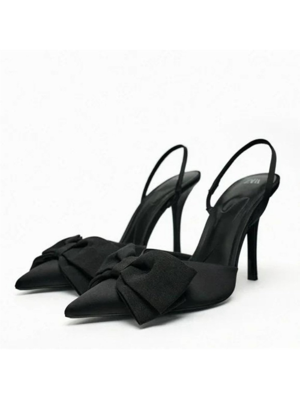 Zara Black Pointed Toe Slingback Heels with Bow